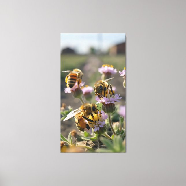 Bees collect pollen from wildflowers on the farm leinwanddruck (Vorderseite)