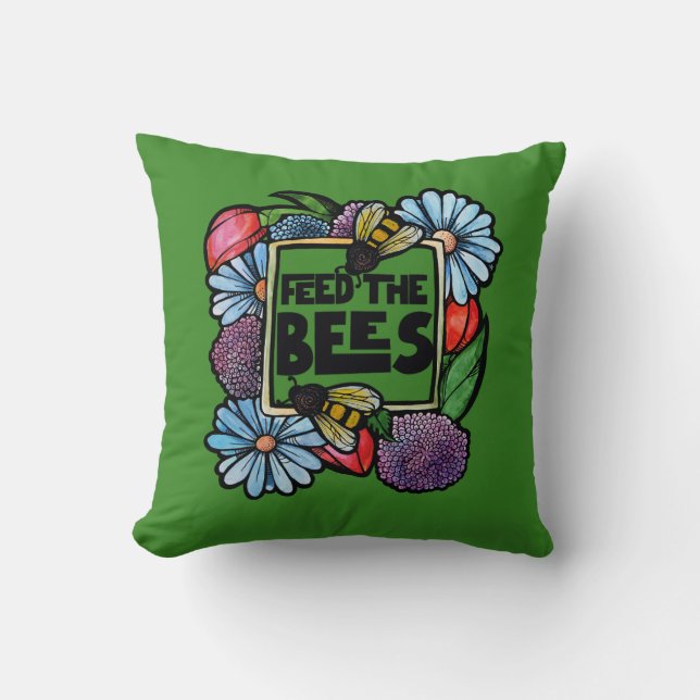 Bees Garden Blume Beollinator Art füttern Kissen (Vorderseite)
