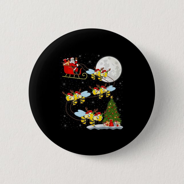 Bees Santa Sleigh Flying Funny Magical Christmas P Button (Vorderseite)