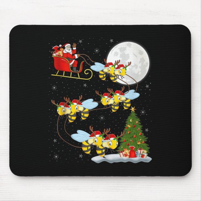 Bees Santa Sleigh Flying Funny Magical Christmas T Mousepad (Vorne)