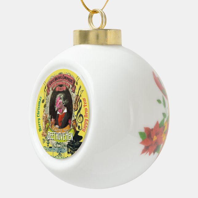 Beethovehen Beethoven Hahn-Henne Keramik Kugel-Ornament (Rechts)
