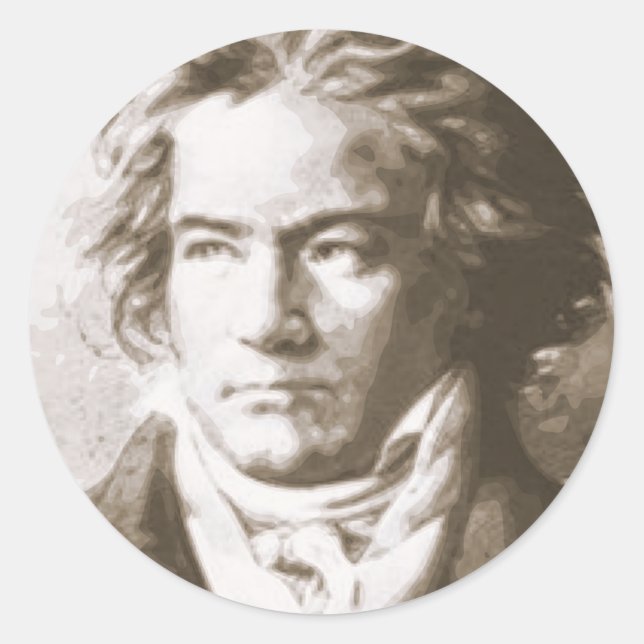 Beethoven in Sepia Runder Aufkleber (Vorderseite)