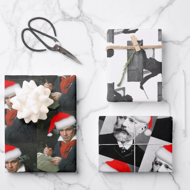 Beethoven Mahler Tchaikowski Klassische Weihnachte Geschenkpapier Set (Vorderseite)