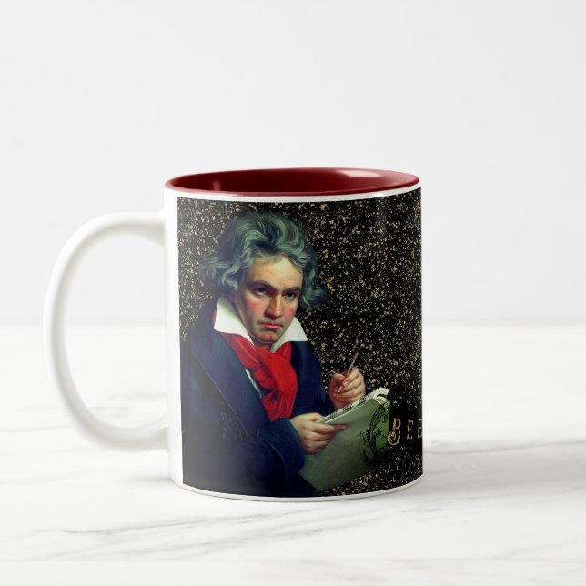 Beethoven Music Composer Black Gold Stars Tasse (Links)