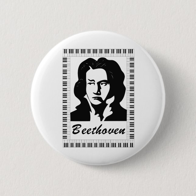 Beethoven-Portrait mit Klaviertastatur Button (Vorderseite)