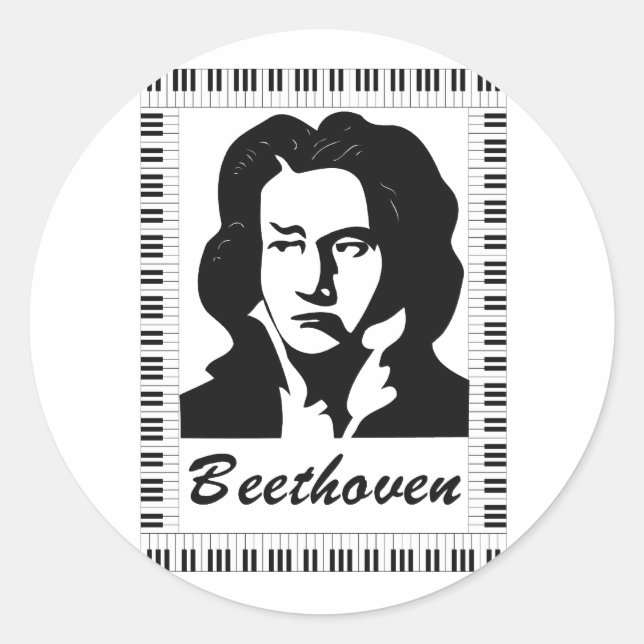 Beethoven-Portrait mit Klaviertastatur Runder Aufkleber (Vorderseite)