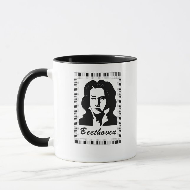 Beethoven-Portrait mit Klaviertastatur Tasse (Links)
