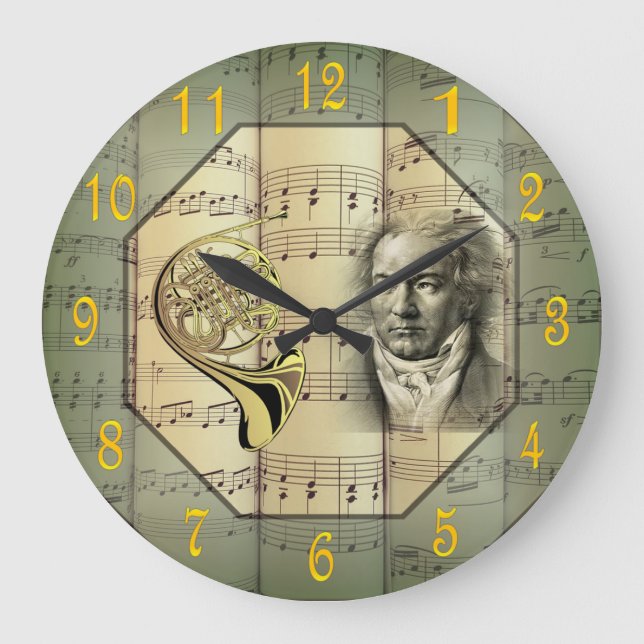 Beethoven ~ Symphonieorchester ~ Französisches Hor Große Wanduhr (Vorderseite)