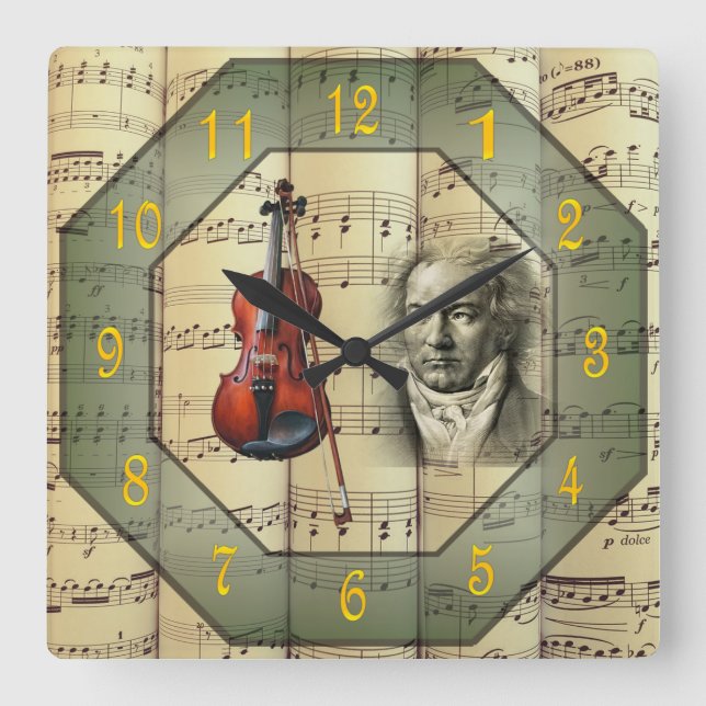 Beethoven ~ Symphonieorchester ~ Viola ~  Quadratische Wanduhr (Vorderseite)