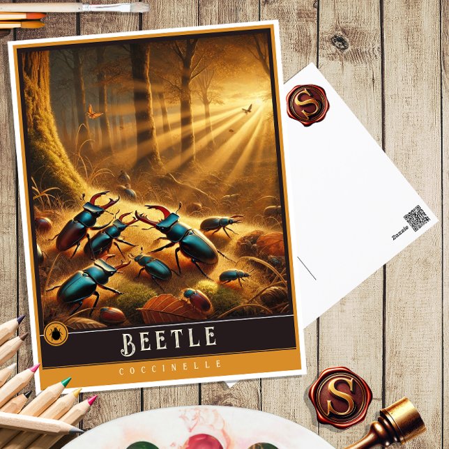 Beetle | Carte postale Famille Vintage Animal (Créateur téléchargé)
