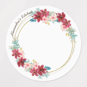 Befeuchtetes Schild mit Goldkraut und Blume Etiketten