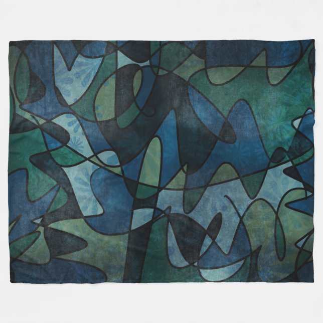Beflecktes Glas-abstrakte Kunst blaues Fleecedecke (Vorderseite (Horizontal))