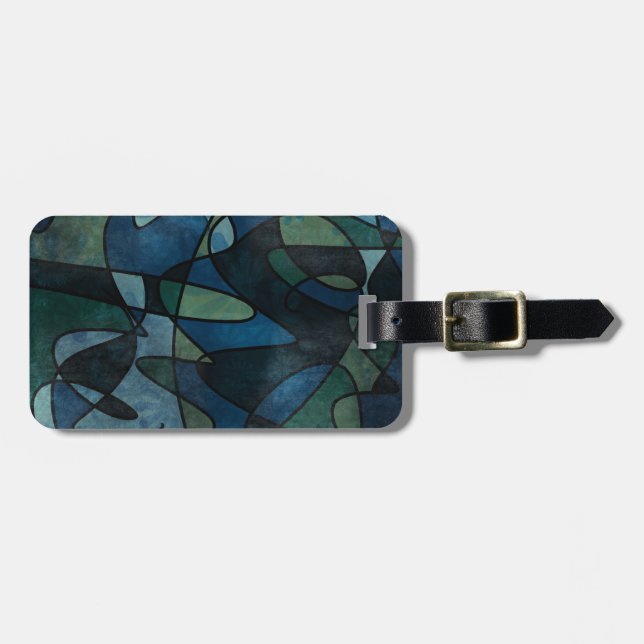 Beflecktes Glas-abstrakte Kunst blaues Gepäckanhänger (Vorderseite horizontal)