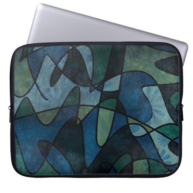 Beflecktes Glas-abstrakte Kunst blaues Laptopschutzhülle (Vorderseite)