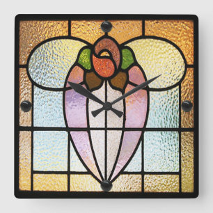 Beflecktes Glas-Blume Quadratische Wanduhr