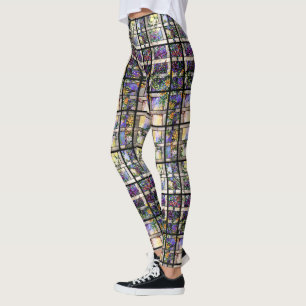 Beflecktes Glas-Blumen ganz über Druck-Leggings Leggings