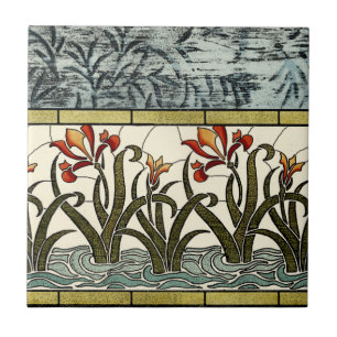 Beflecktes Glas-Blumen mit TAN-Grenze Fliese