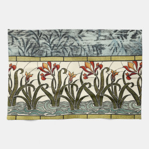 Beflecktes Glas-Blumen mit TAN-Grenze Küchentuch