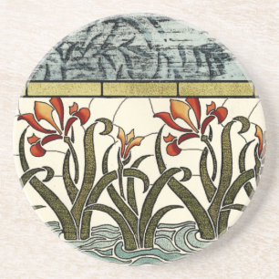 Beflecktes Glas-Blumen mit TAN-Grenze Sandstein Untersetzer
