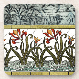 Beflecktes Glas-Blumen mit TAN-Grenze Untersetzer