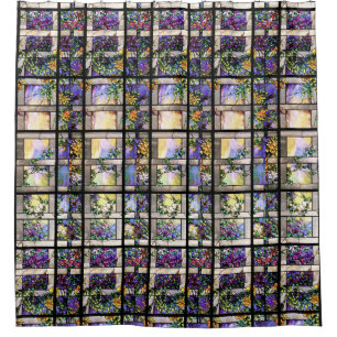 Beflecktes Glas-Kunst Nouveau Blumen-Duschvorhang Duschvorhang