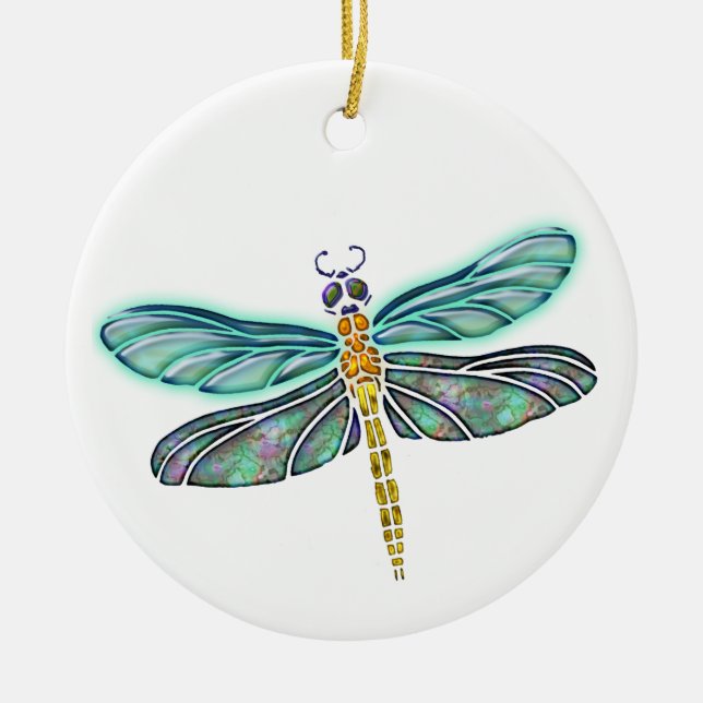 Beflecktes Glas-u. Ohrschnecken-Muschel-Libelle Keramik Ornament (Vorne)