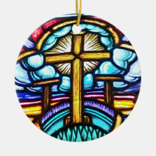 Beflecktes Glasfenster-Kreuz-christliches Keramik Ornament