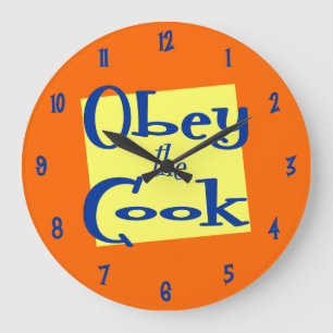 Befolgen Sie die Cook Retro Orange Yellow Kitchloc Große Wanduhr