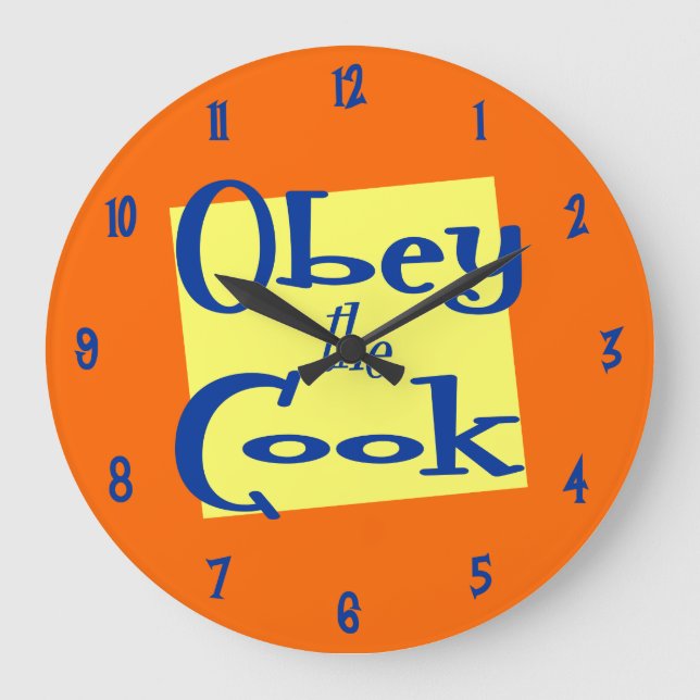 Befolgen Sie die Cook Retro Orange Yellow Kitchloc Große Wanduhr (Vorderseite)
