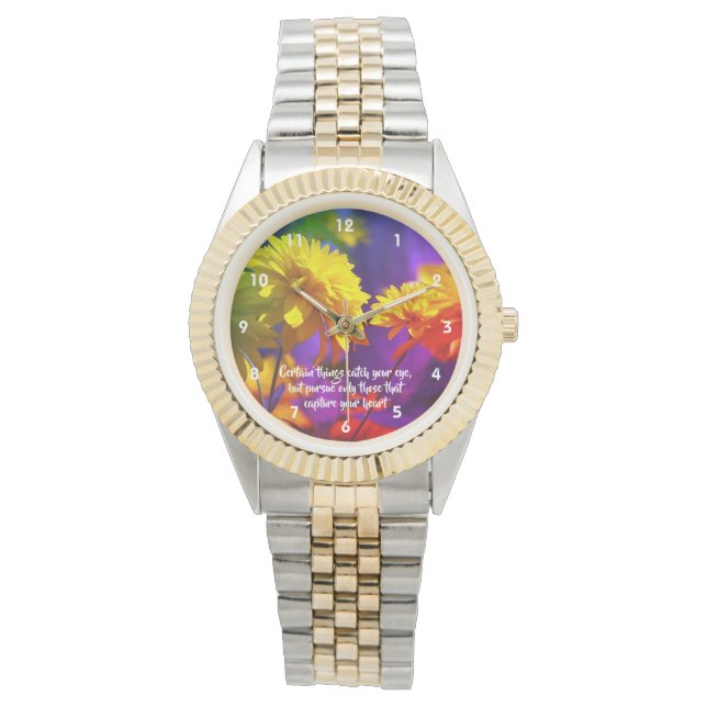 Befolgen Sie Ihre Herz-Blume Inspiration Zitat Armbanduhr (Vorderseite)