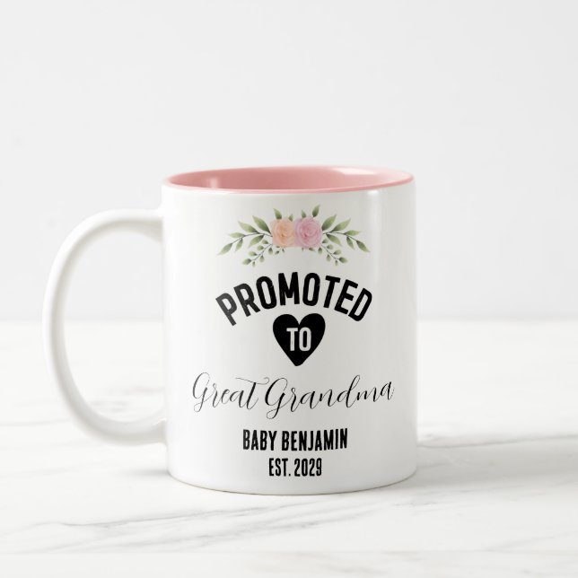 Befördert nach Großmutter Personalisierter Baby Na Zweifarbige Tasse (Links)