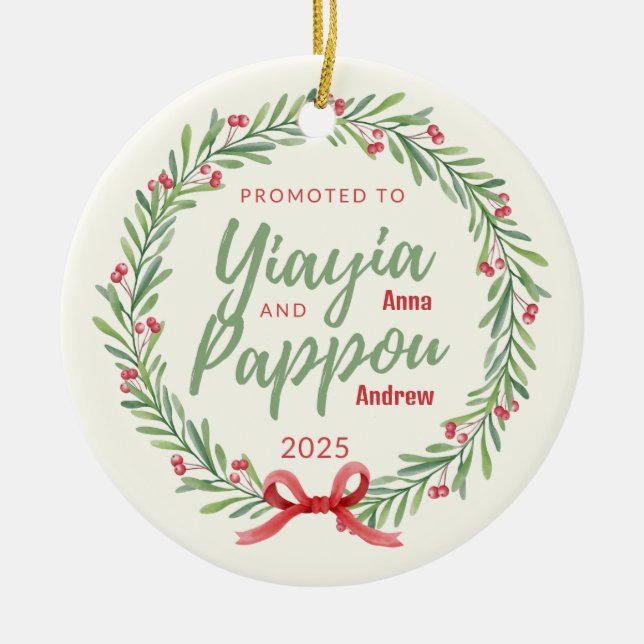 Befördert nach Yiayia & Pappou Personalisierte Orn Keramik Ornament (Vorne)
