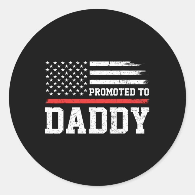 Befördert zu Daddy Firefighter Väter Day Thin Red Runder Aufkleber (Vorderseite)