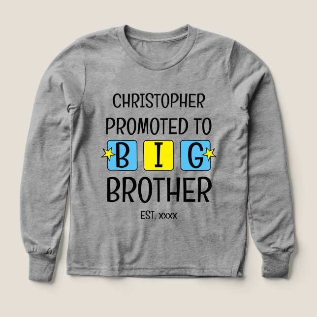 Befördert zu großen Bruder Name est Jahr blau gelb (Design Vorderseite)
