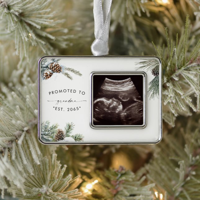 Befördert zu Oma Ultrasound Weihnachten Rahmen-Ornament Silber (Baum)