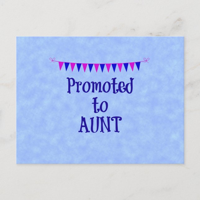 Befördert zu Tante, Banner auf blauem Hintergrund Postkarte (Vorderseite)