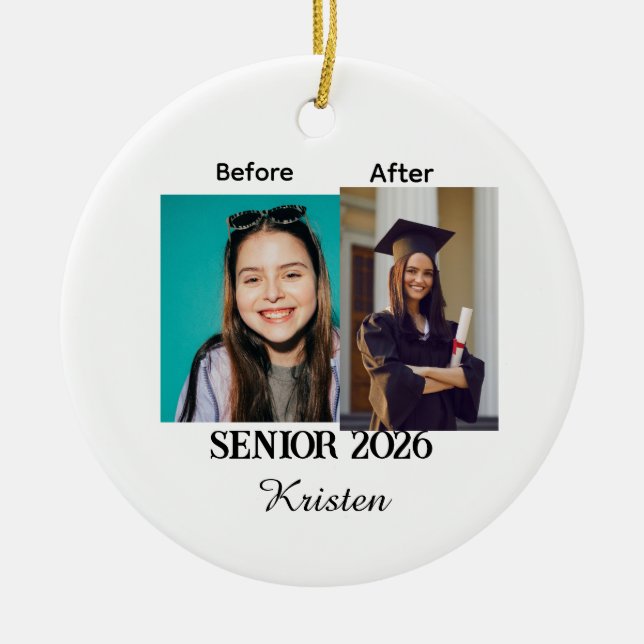 Before and after photo personalized graduation  keramik ornament (Vorne)