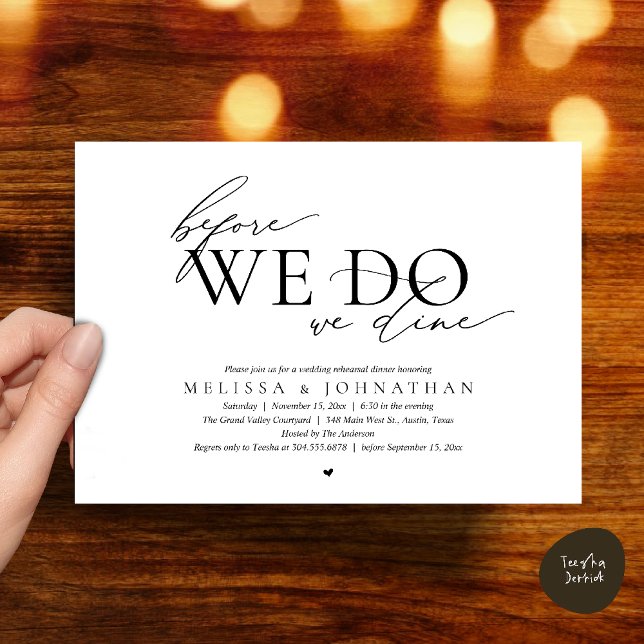 Before We Do, We Dine, Wedding Rehearsal Dinner Einladung (Before We Do, We Dine, Wedding Rehearsal Dinner Invitation Card Black White)