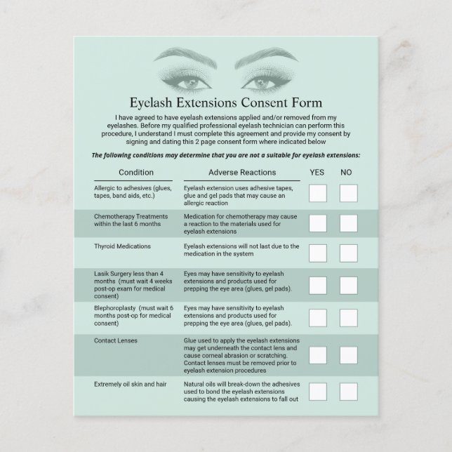 Befreiung von der Haftung bei Eyelash-Erweiterunge Flyer (Vorne)