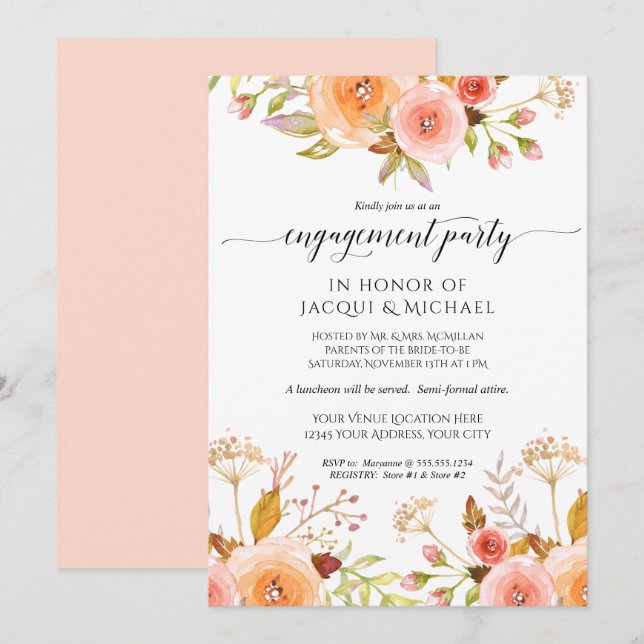 Begegnung Partei Aquarell Floral Rose Bouquet Einladung (Vorne/Hinten)