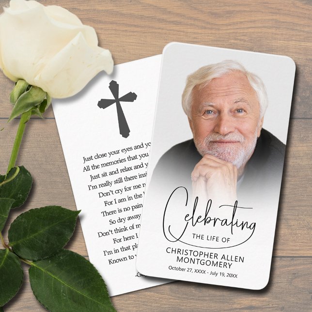 Begehung des Fotos Lebensgebet Visitenkarte (Celebration of Life photo prayer card bookmark with a cross and poem on the back (can be changed))