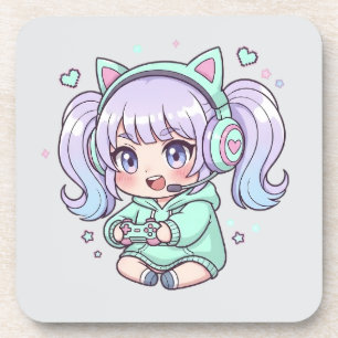 Begeisterte Chibi Gamer Girl Getränkeuntersetzer