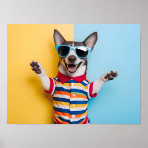 Begeisterte Haustiere in stilvoller Sonnenbrille & Poster