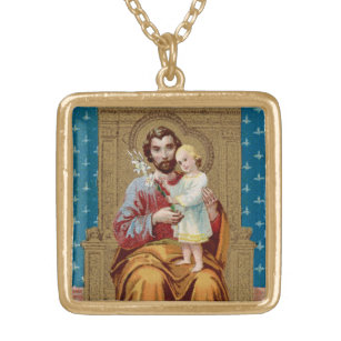 Begeisterte St. Joseph mit Kleinkind Christi Kind Vergoldete Kette
