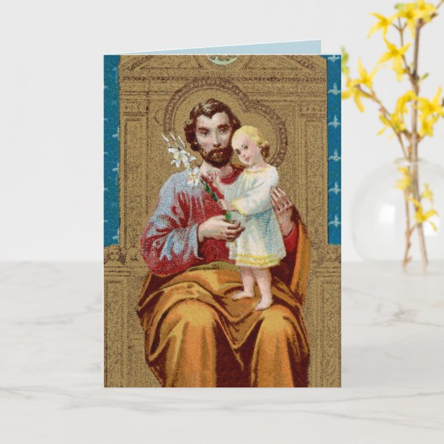 Begeisterter St. Joseph mit Kleinkind-Christkind Karte (Gelbe Blume)