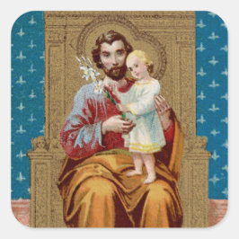 Begeisterter St. Joseph mit Kleinkind-Christkind Quadratischer Aufkleber