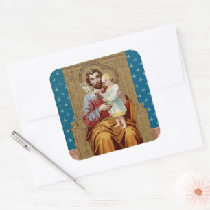 Begeisterter St. Joseph mit Kleinkind-Christkind Quadratischer Aufkleber