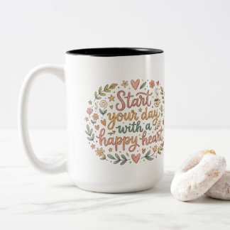 Beginnen Sie Ihren Tag mit einem glücklichen Herze Zweifarbige Tasse