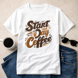 Beginnen Sie Ihren Tag mit Kaffee | Weißer T - Shi T-Shirt