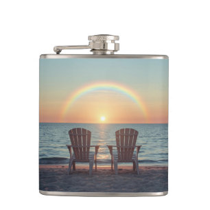 Begleite mich Regenbogen und Stühle Flachmann